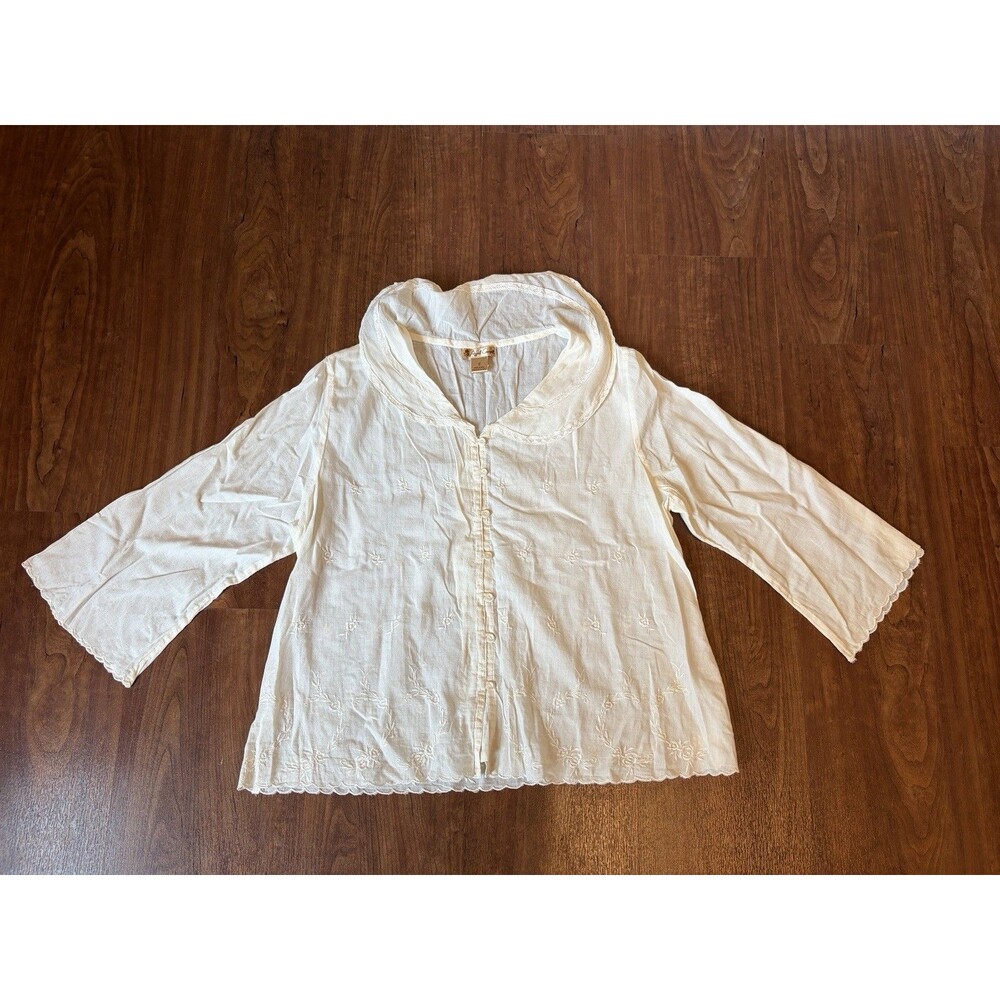 April Cornell Button Front Collared Button Up Long Sleeve Blouse Floral Small